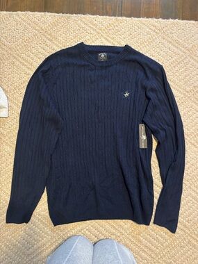 Beverly Hills Polo Club Navy Cable-Knit Crewneck Sweater